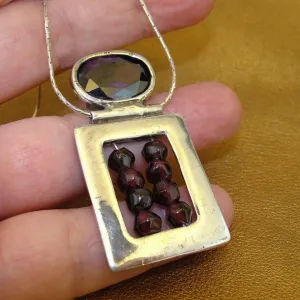 Amethyst Garnet Pendant 925 Sterling Silver Handmade Art  Hadar Designers (H)LAST