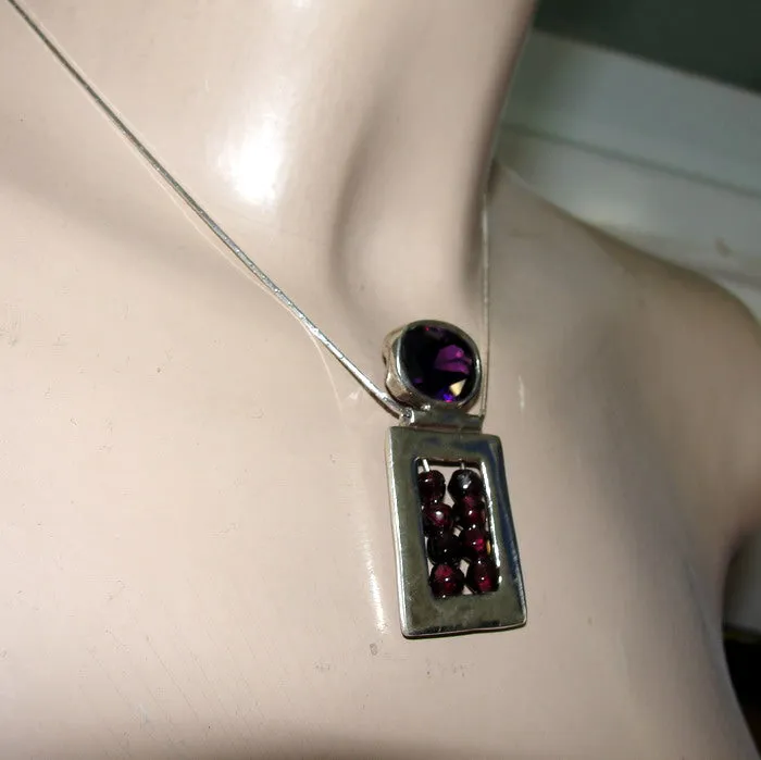 Amethyst Garnet Pendant 925 Sterling Silver Handmade Art  Hadar Designers (H)LAST