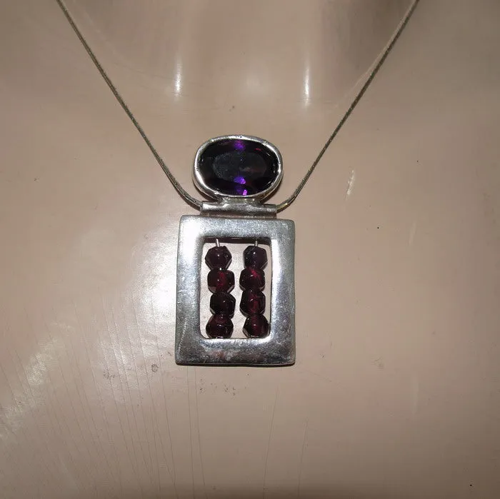 Amethyst Garnet Pendant 925 Sterling Silver Handmade Art  Hadar Designers (H)LAST