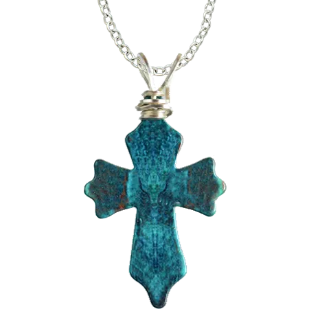 Aqua Stone Cross Necklace, Item# 4098X