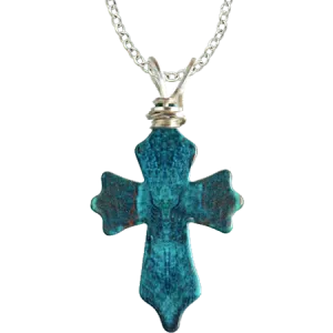 Aqua Stone Cross Necklace, Item# 4098X