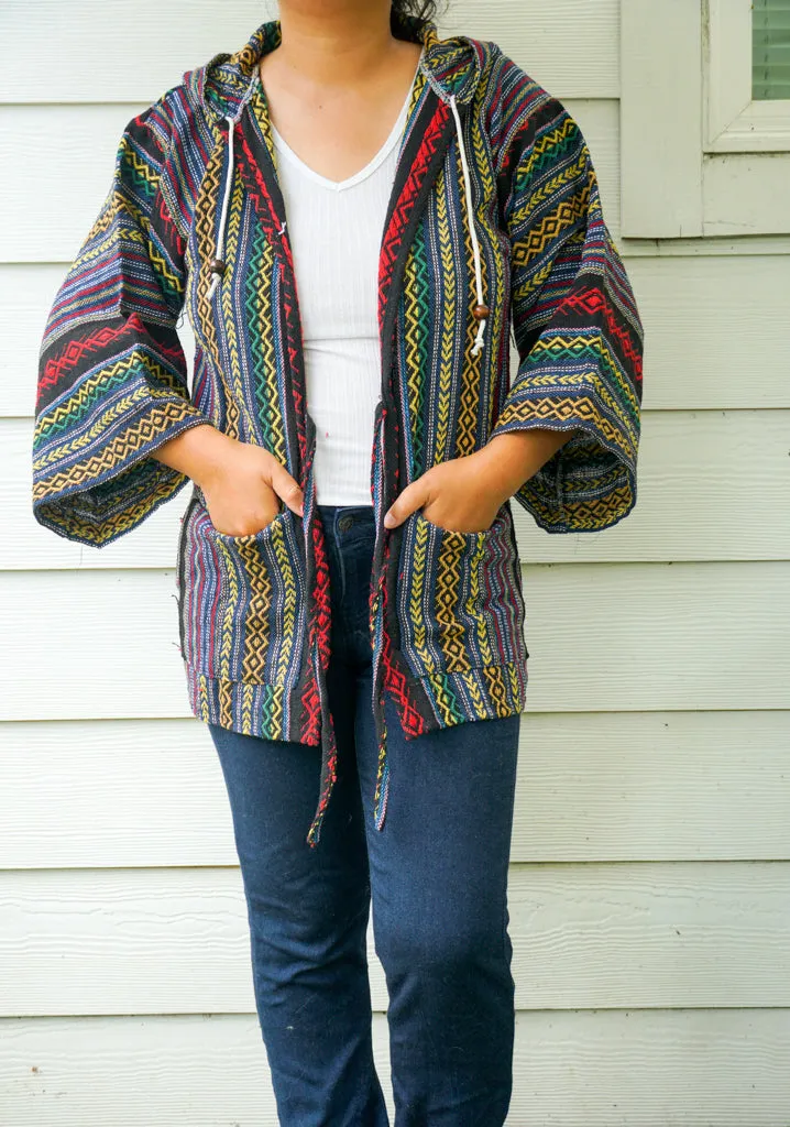 Artisan Woven Cover Up Hooded Jacket Cardigan with Pockets