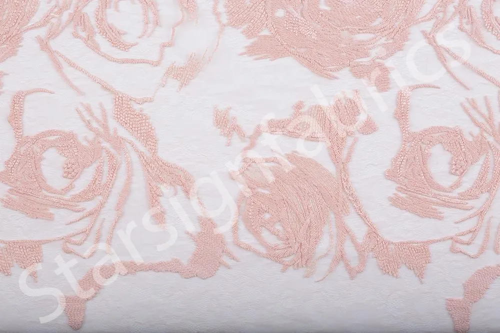 Artistic Abstract Rose Design Rayon Embroidery Fabric