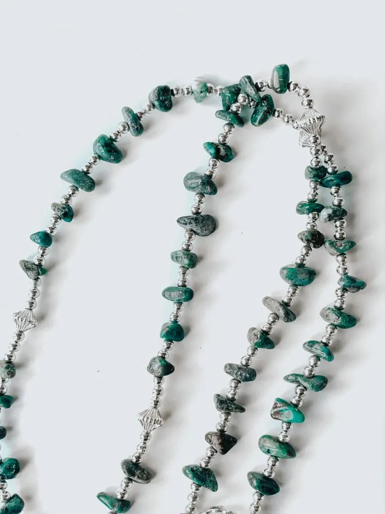 Authentic Turquoise and Sterling Silver Rosary Necklace 30".