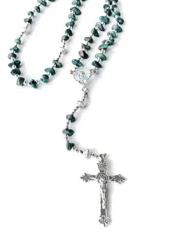 Authentic Turquoise and Sterling Silver Rosary Necklace 30".