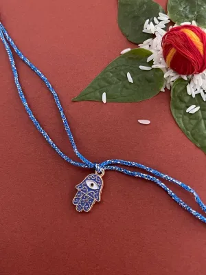 Beautiful Designer Hamsa Evil Eye Rakhi Blue Thread Rakhi For Raksha Bandhan