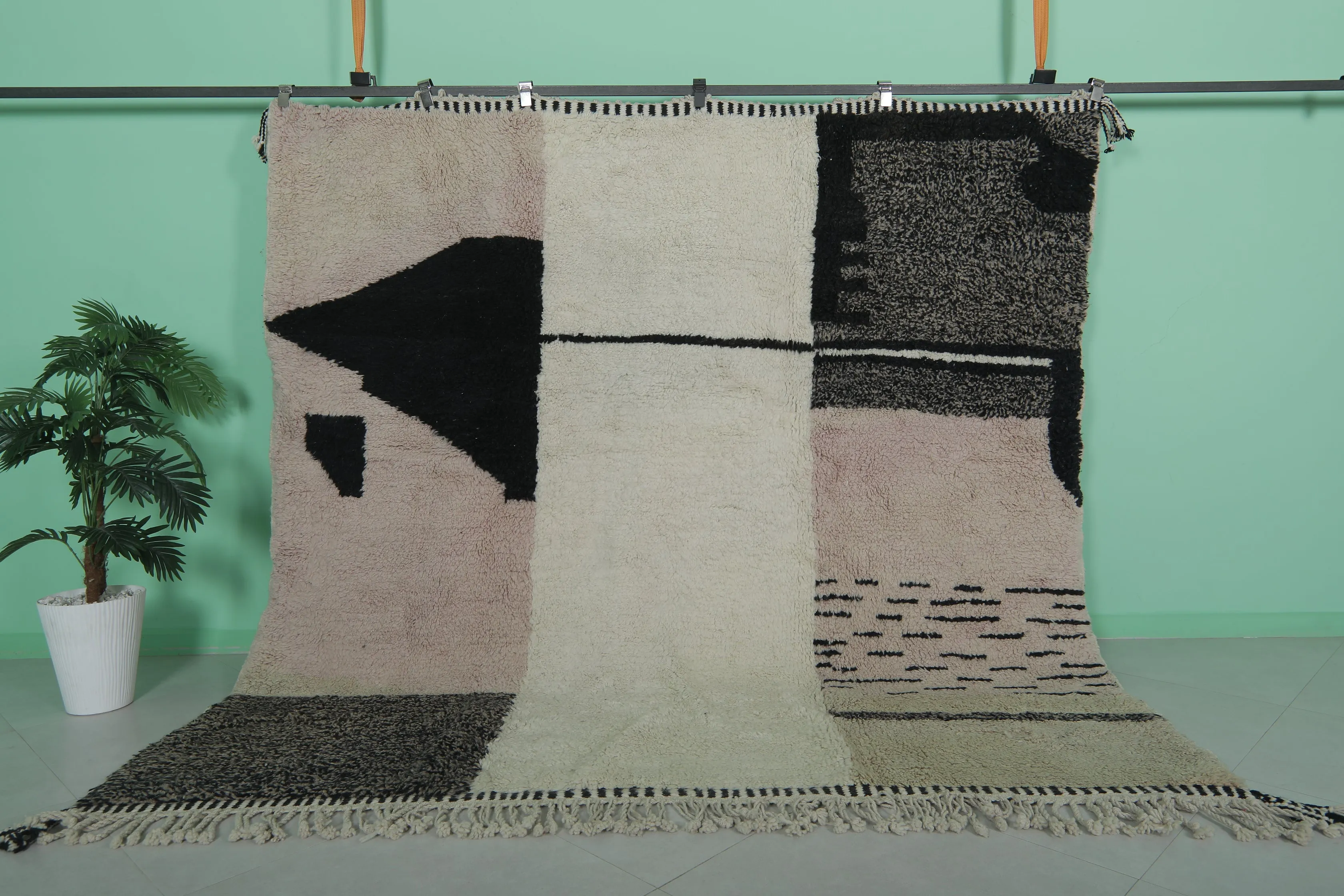 Beni Ourain Moroccan Rug - 8.3 x 8.2 ft | Handwoven Abstract Design