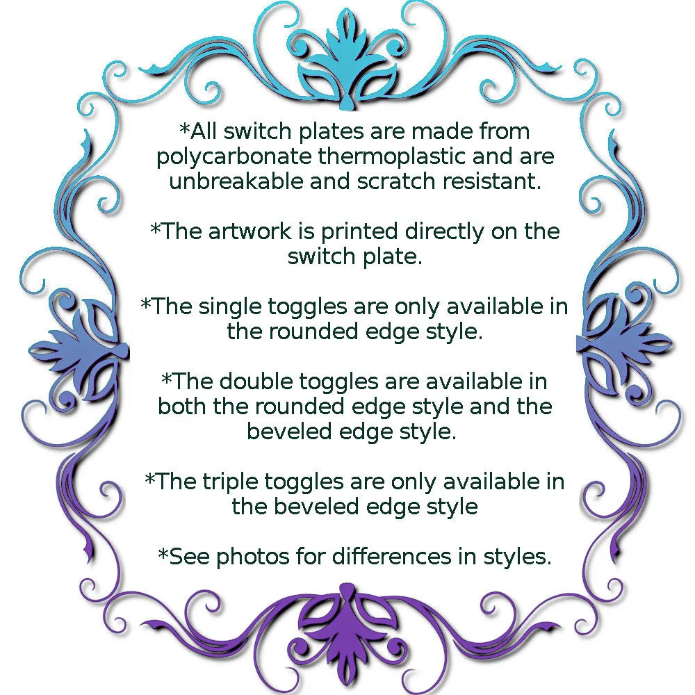 Beveled Edge Abstract Art Switch Plate Cover, Two Sizes, Unique Blue Floral Home Decor