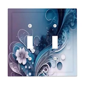 Beveled Edge Abstract Art Switch Plate Cover, Two Sizes, Unique Blue Floral Home Decor