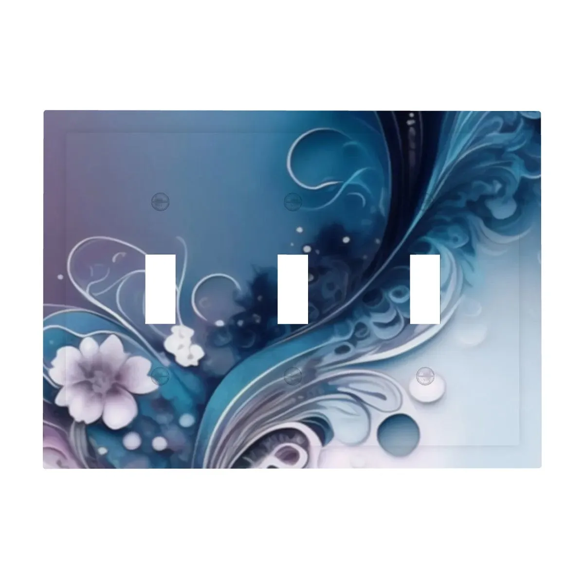 Beveled Edge Abstract Art Switch Plate Cover, Two Sizes, Unique Blue Floral Home Decor