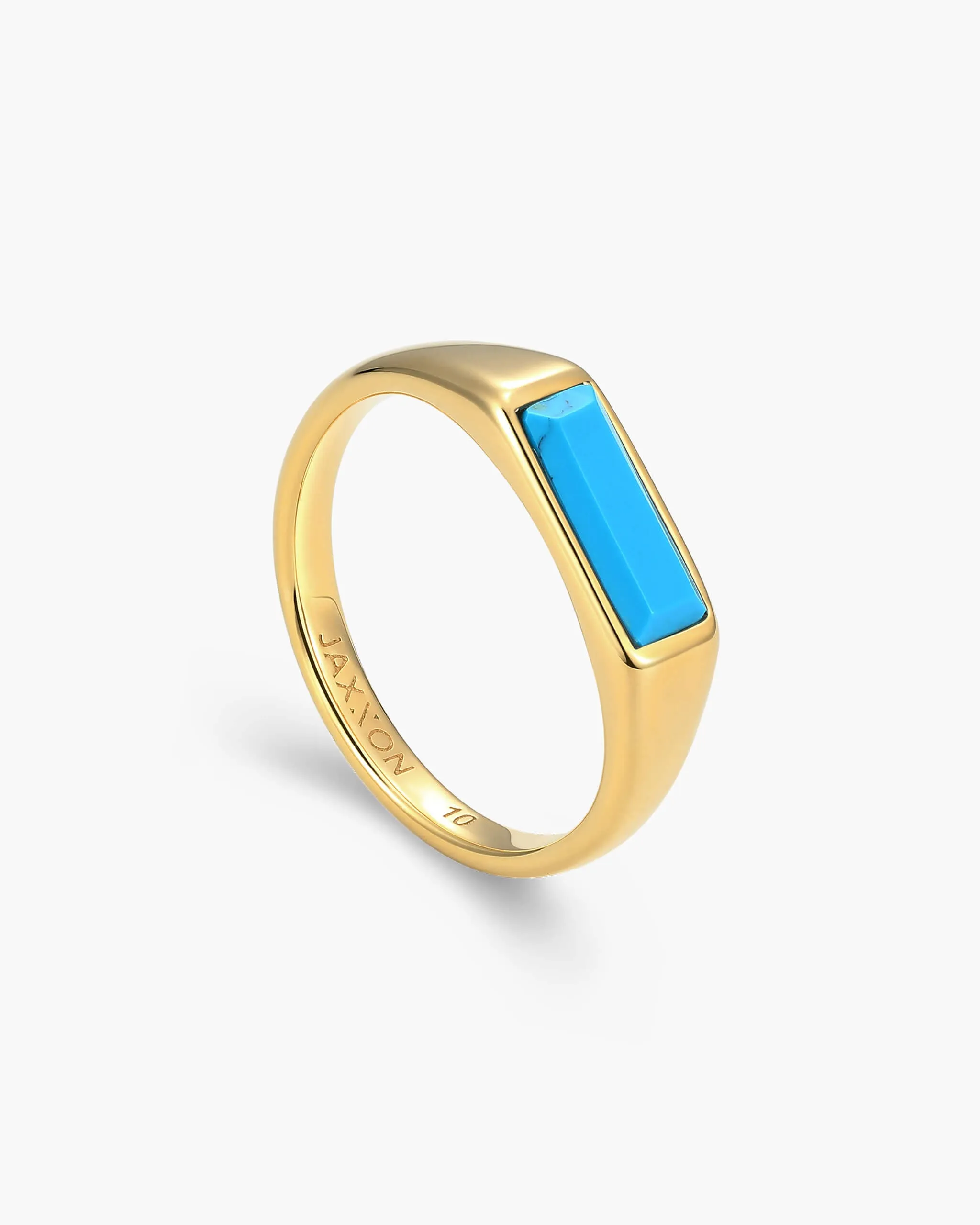 Beveled Turquoise Signet Ring - Gold