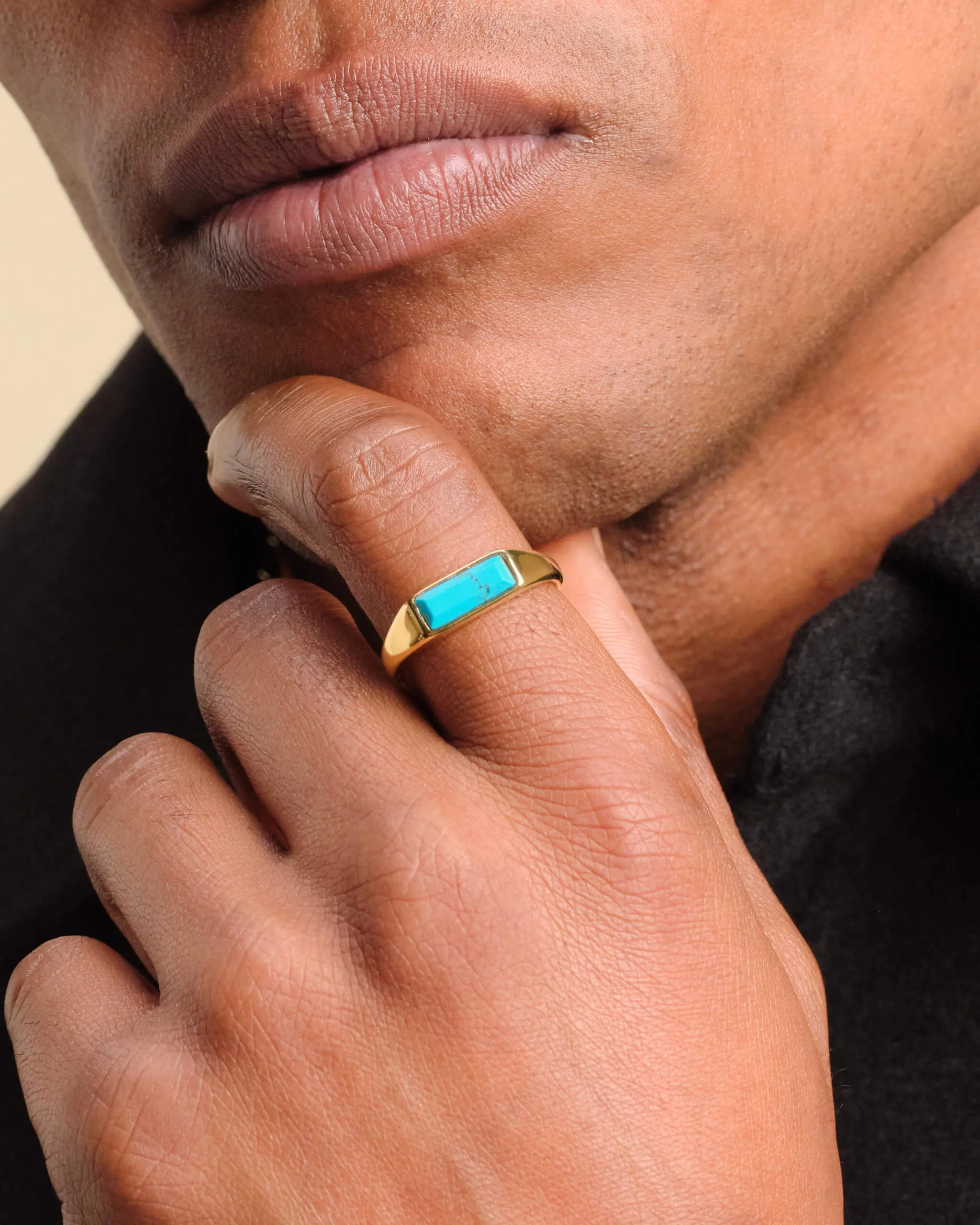 Beveled Turquoise Signet Ring - Gold
