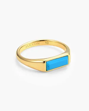 Beveled Turquoise Signet Ring - Gold