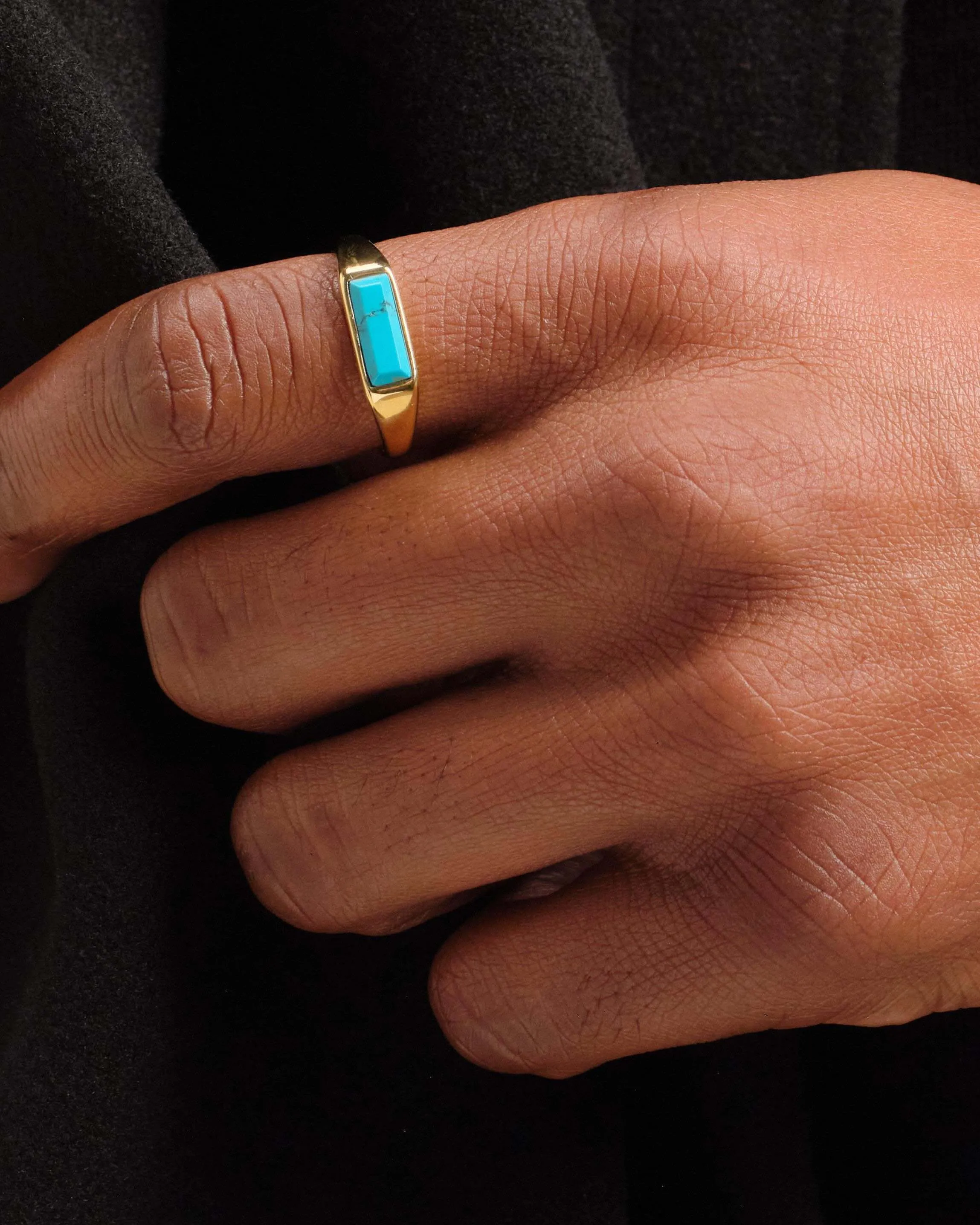 Beveled Turquoise Signet Ring - Gold
