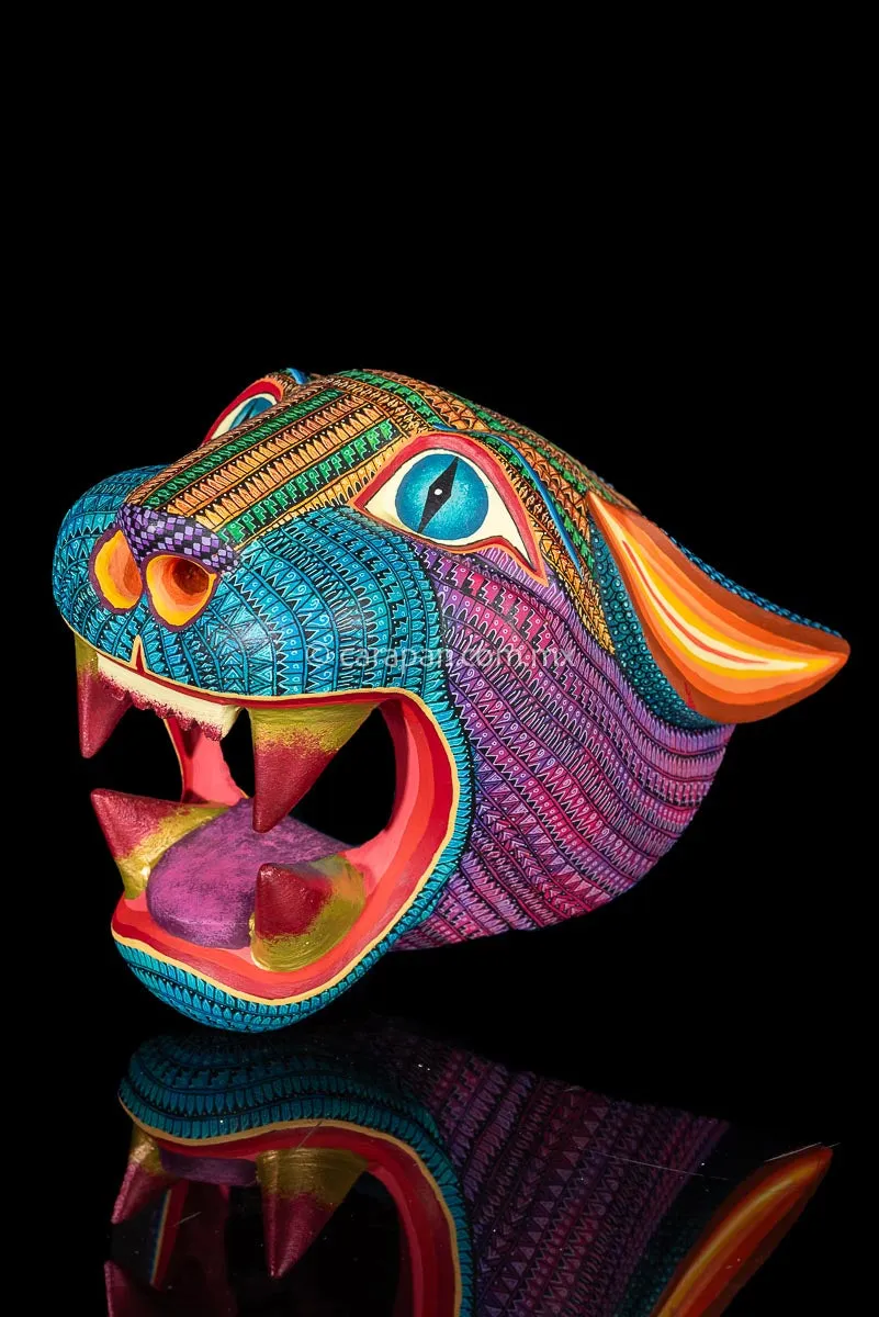 Big Jaguar Head Oaxacan Wood Carving Alebrije