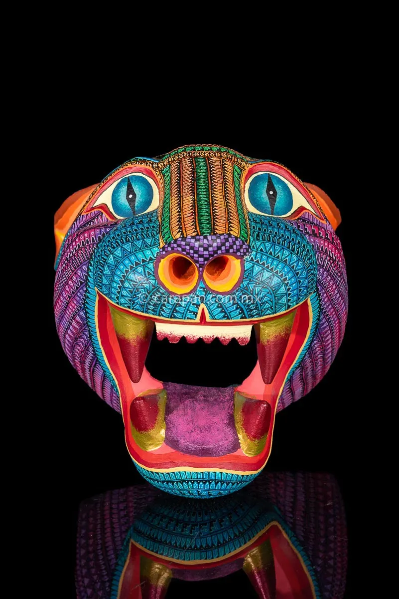 Big Jaguar Head Oaxacan Wood Carving Alebrije