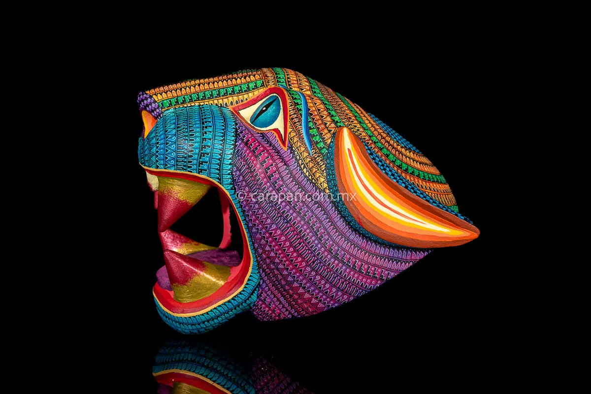 Big Jaguar Head Oaxacan Wood Carving Alebrije