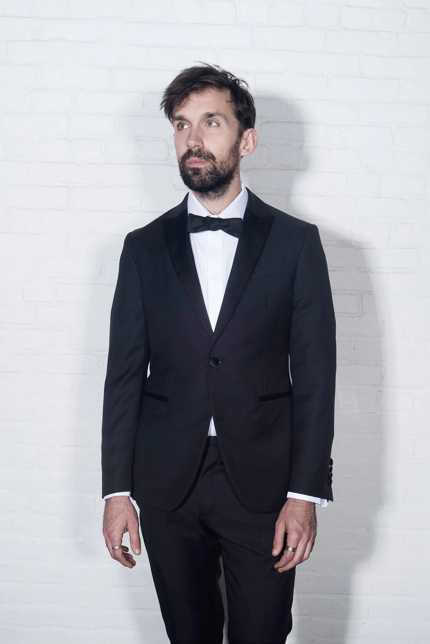 BKT50 Tuxedo Trouser in Super 110s - Black with Satin Stripe