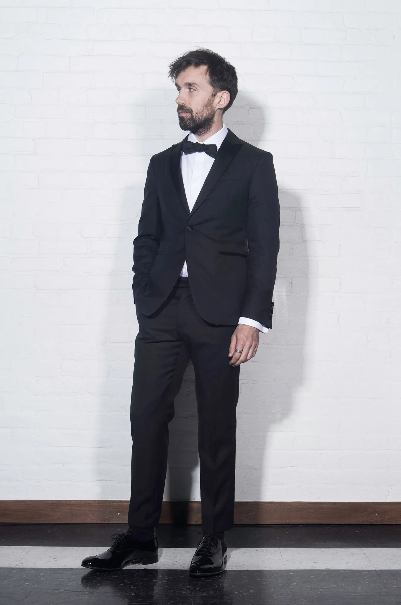 BKT50 Tuxedo Trouser in Super 110s - Black with Satin Stripe