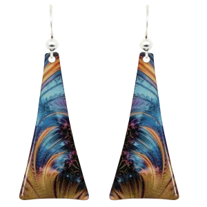 Blue & Gold Swirl Taper Earrings, Sterling Silver earwires, #2526