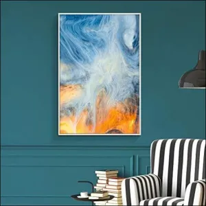 Blue Smoke Abstract Framed Canvas Wall Art
