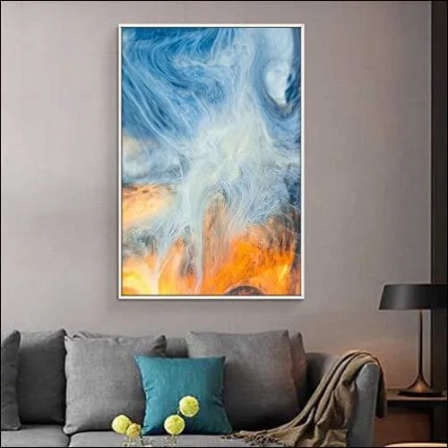 Blue Smoke Abstract Framed Canvas Wall Art
