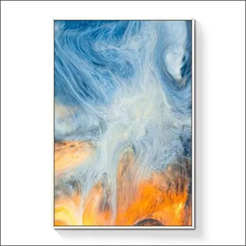 Blue Smoke Abstract Framed Canvas Wall Art