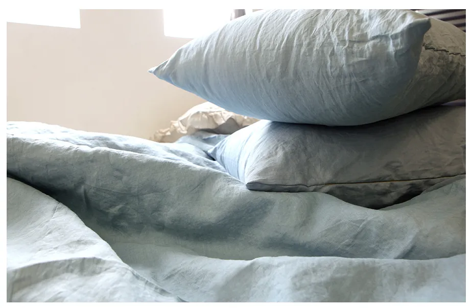 Blue Stonewashed Duvet Cover Set Organic 100% French Linen