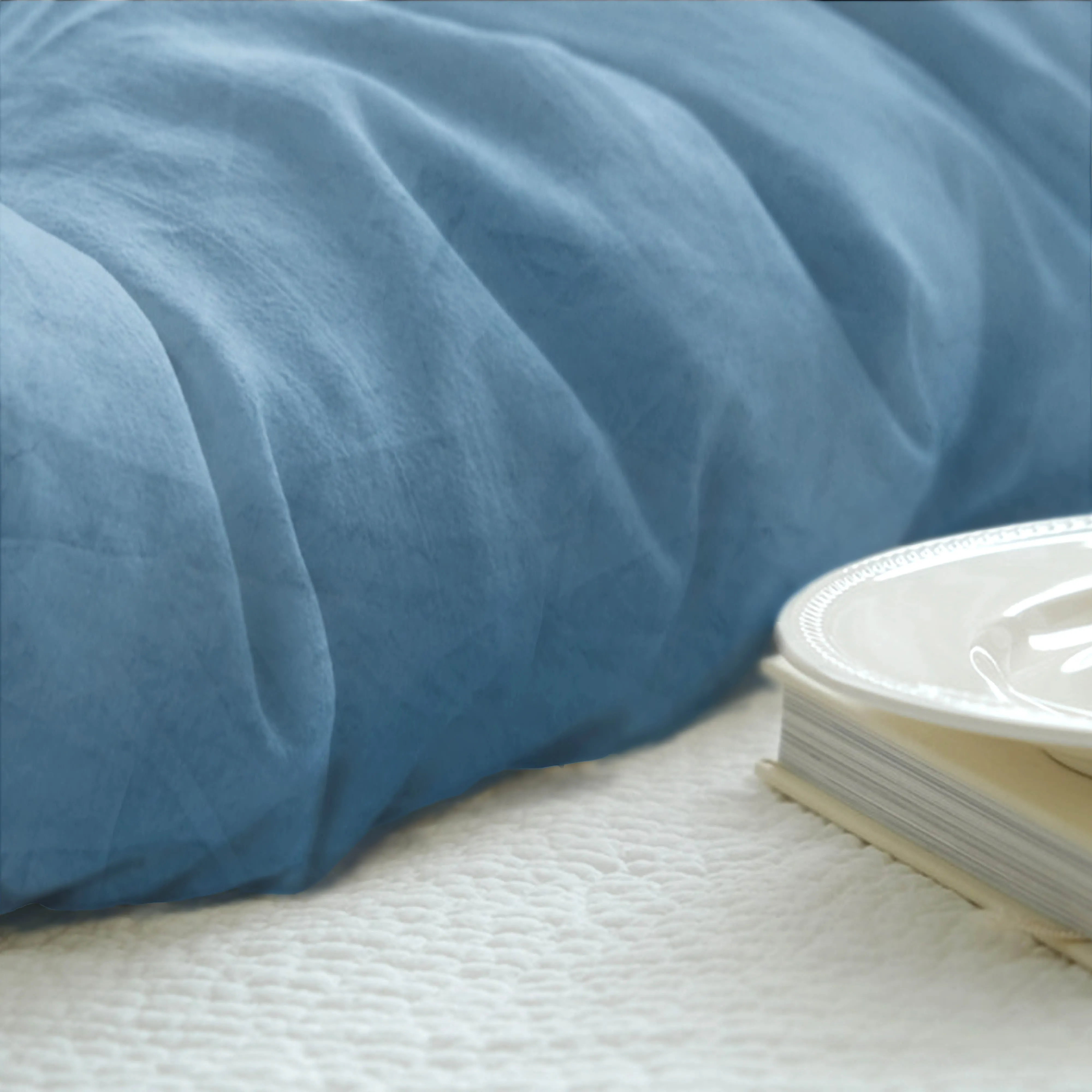 Blue Stonewashed Duvet Cover Set Organic 100% French Linen