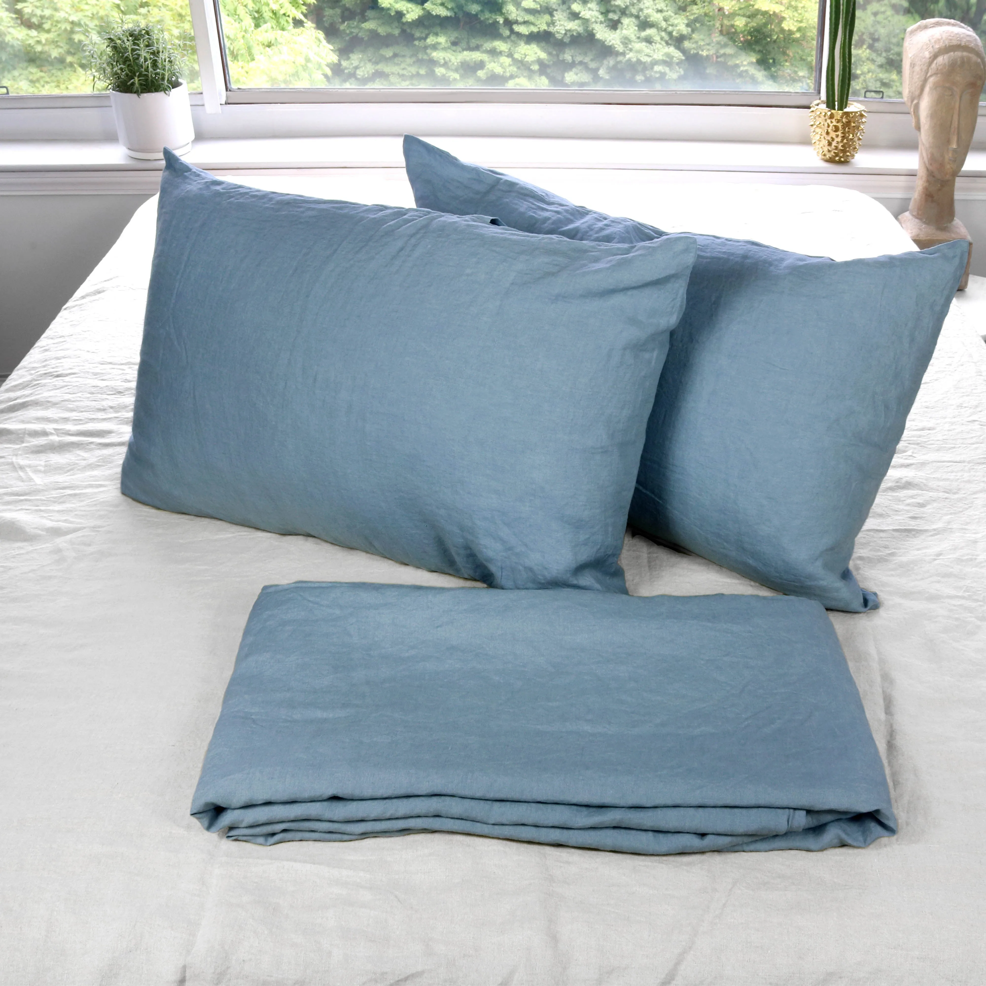 Blue Stonewashed Duvet Cover Set Organic 100% French Linen
