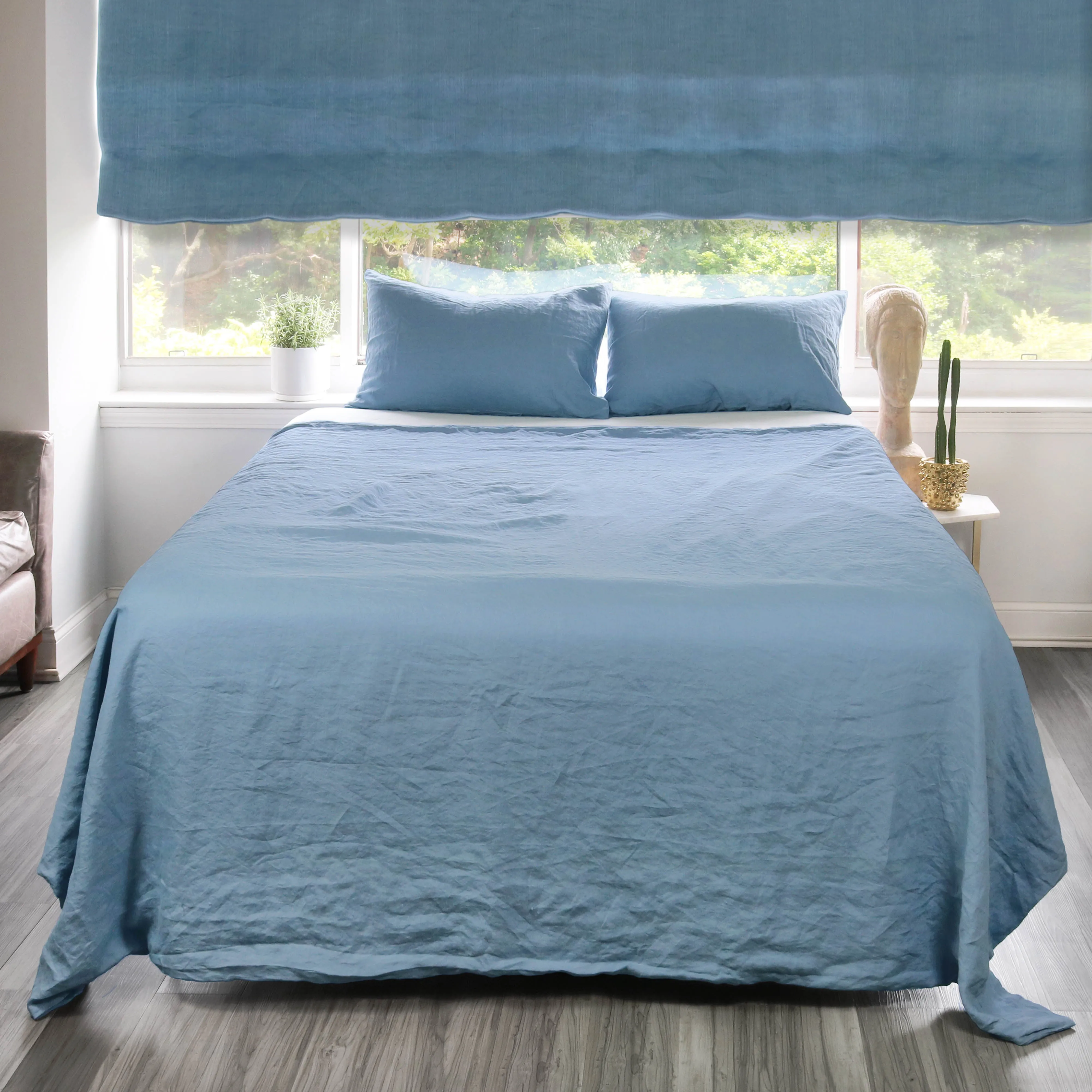Blue Stonewashed Duvet Cover Set Organic 100% French Linen
