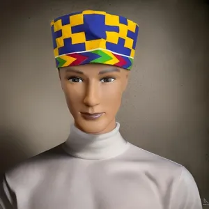 Blue Yellow Print Kente Unisex Kufi Hat