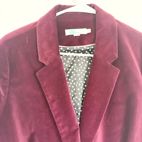 Boden Velvet Blazer Burgundy One Button Lined Career Jacket