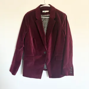 Boden Velvet Blazer Burgundy One Button Lined Career Jacket