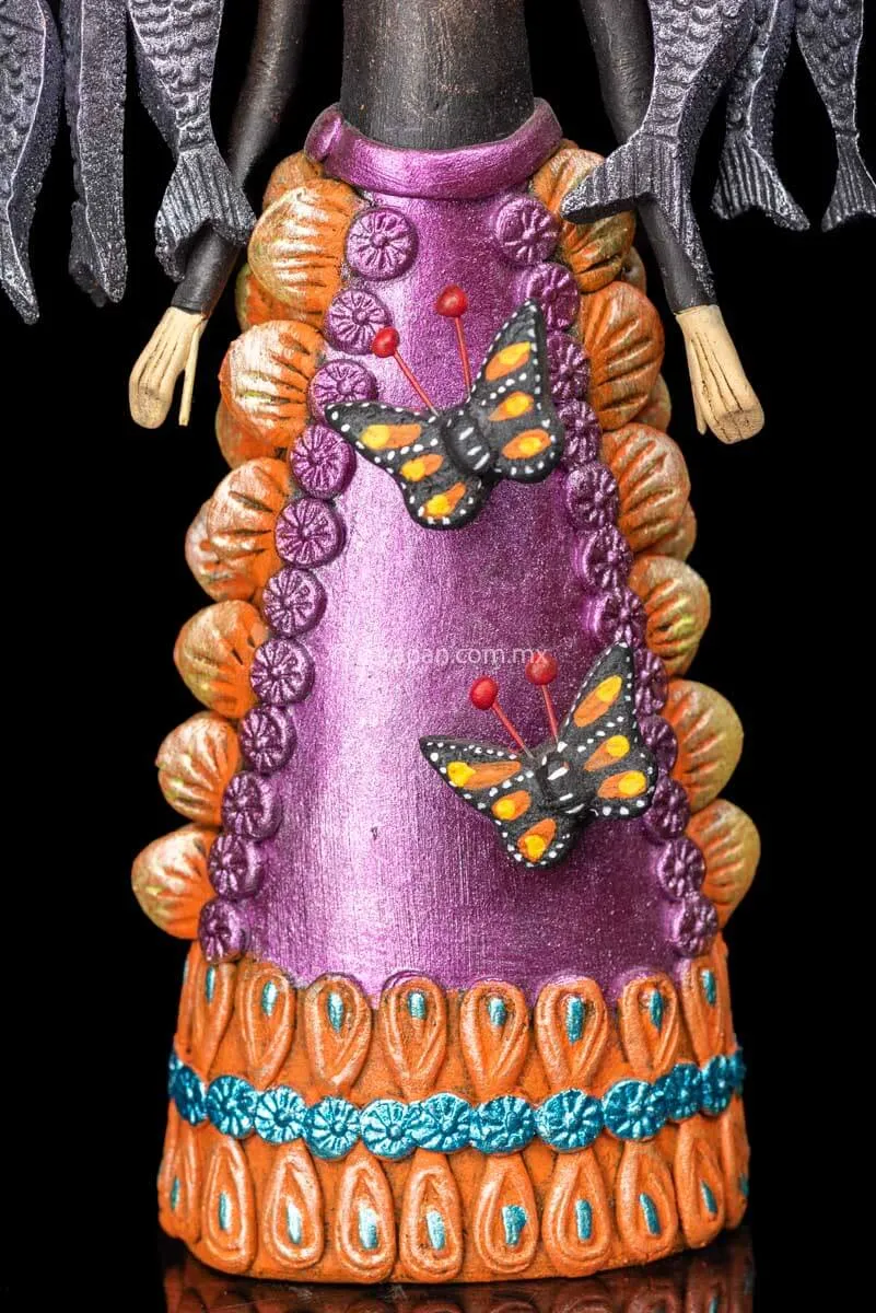 Catrina with Fish and Butterflies Day of the Dead Clay Sculpture