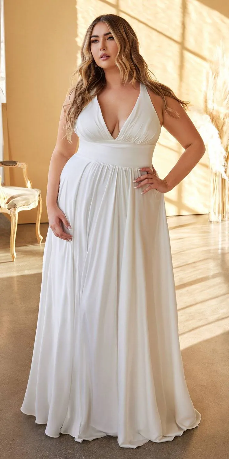Cinderella Divine 7469W Long Formal A-Line Satin Dress