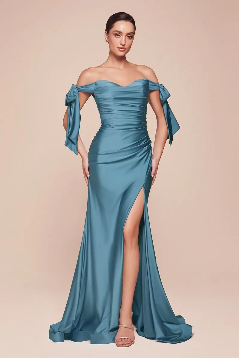 Cinderella Divine CD943C Long Fitted Stretch Jersey Formal Dress Off Shoulder