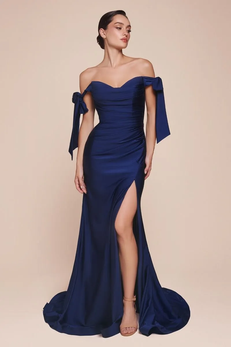 Cinderella Divine CD943C Long Fitted Stretch Jersey Formal Dress Off Shoulder
