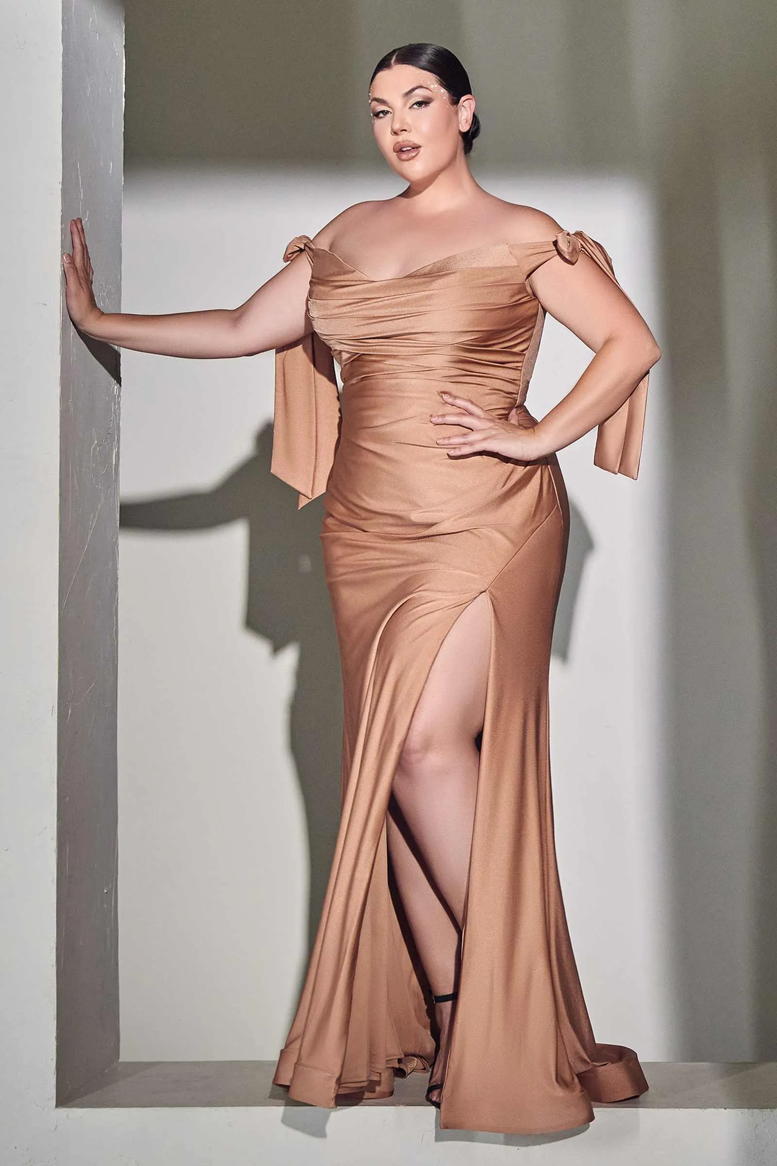 Cinderella Divine CD943C Long Fitted Stretch Jersey Formal Dress Off Shoulder