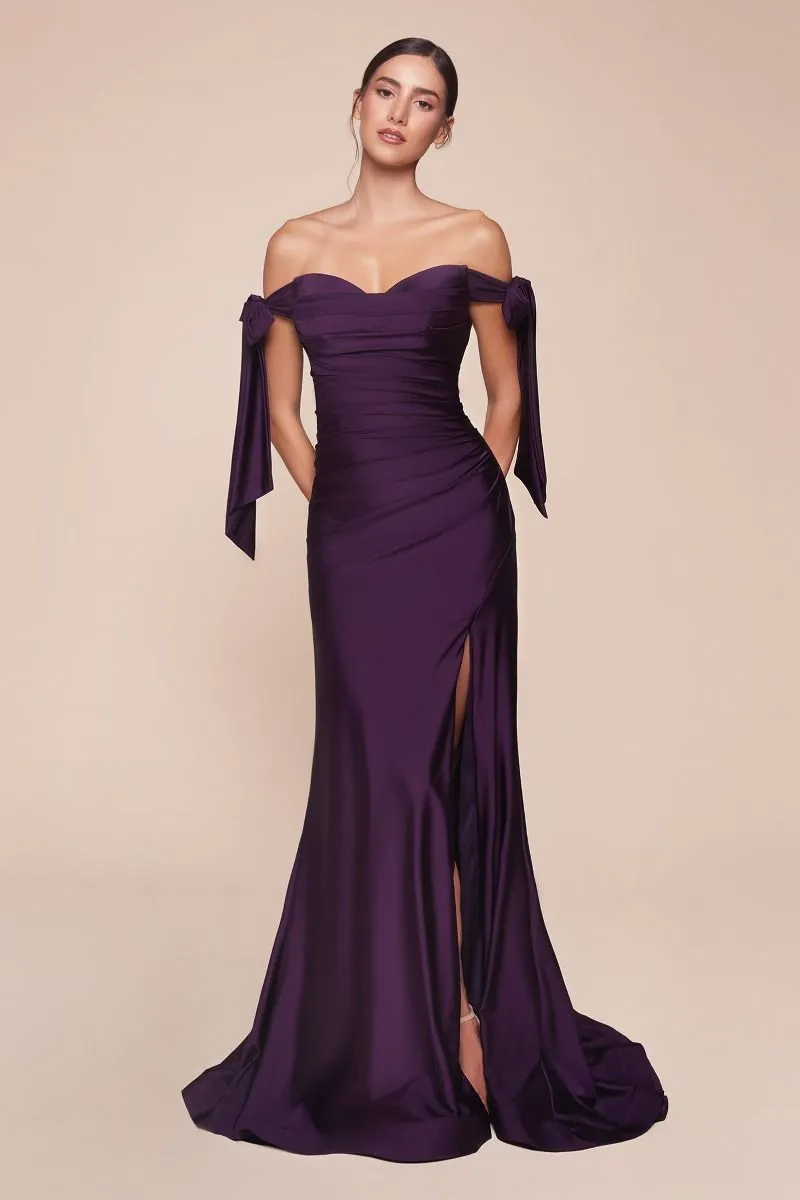 Cinderella Divine CD943C Long Fitted Stretch Jersey Formal Dress Off Shoulder