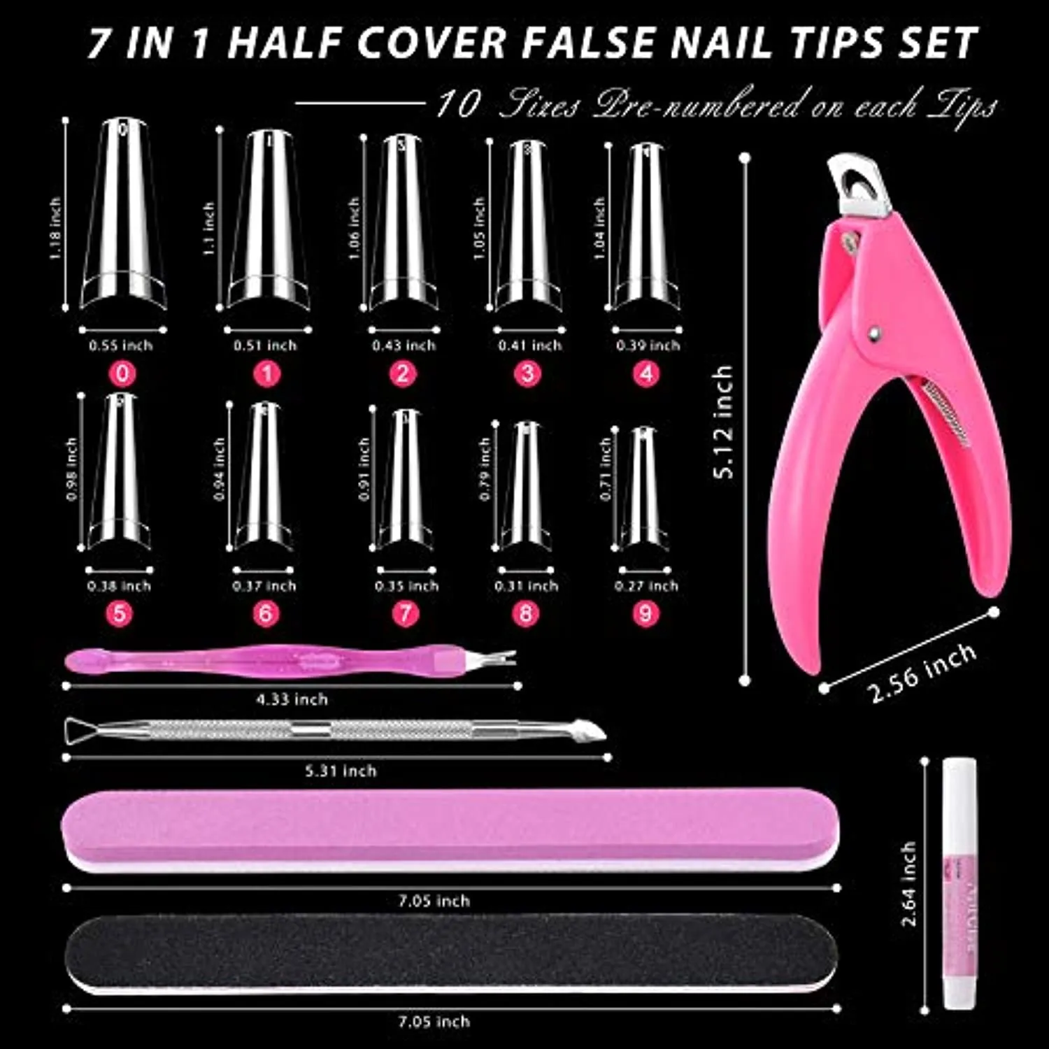 Clear Coffin Nail Tips Set, MORGLES 500 Pcs Clear Fake Nails French Tip Nails Acrylic Long Coffin Half Cover Nail Tips Ballerina False Nails with Nail Clipper Files and Glues,Cuticle Pusher and Fork