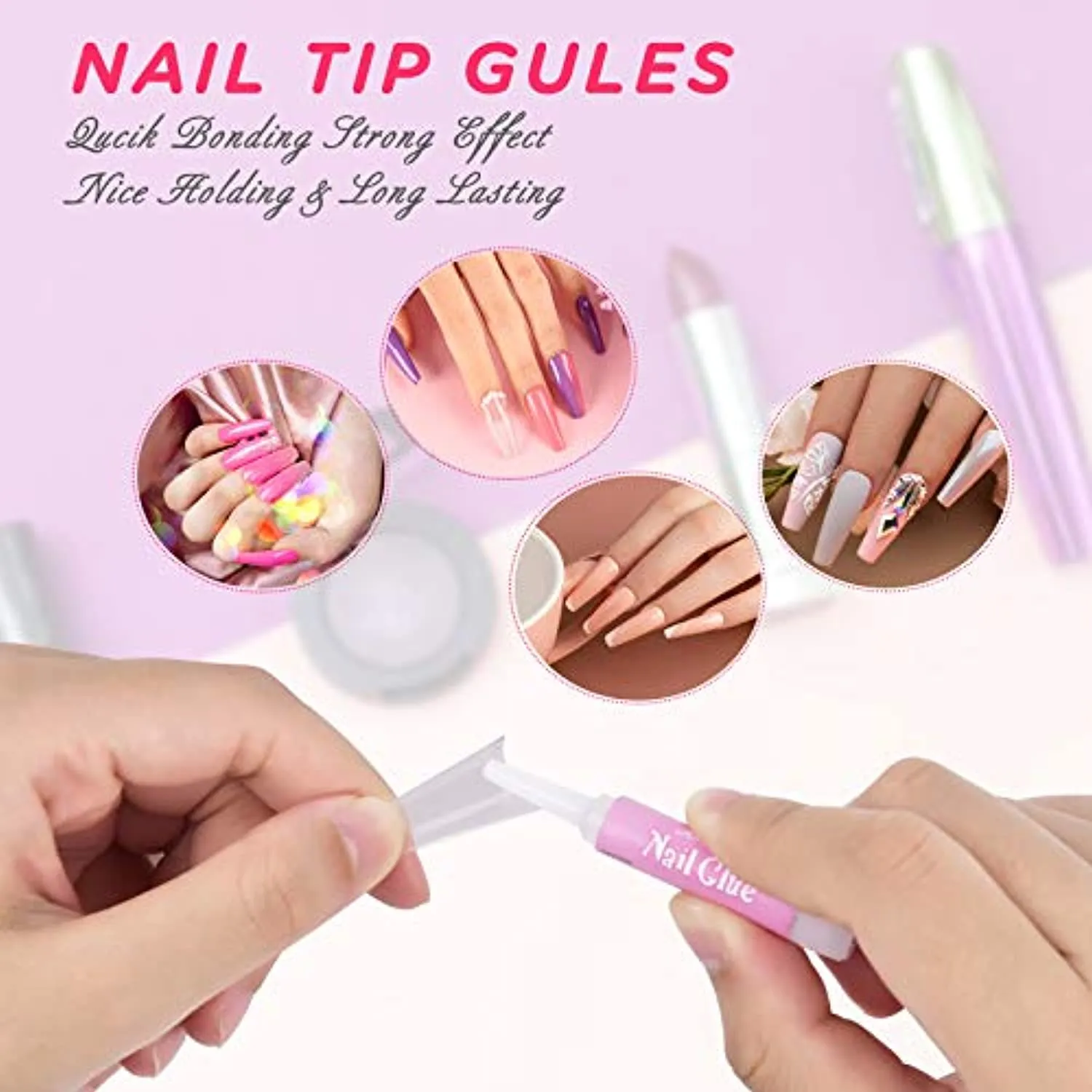 Clear Coffin Nail Tips Set, MORGLES 500 Pcs Clear Fake Nails French Tip Nails Acrylic Long Coffin Half Cover Nail Tips Ballerina False Nails with Nail Clipper Files and Glues,Cuticle Pusher and Fork