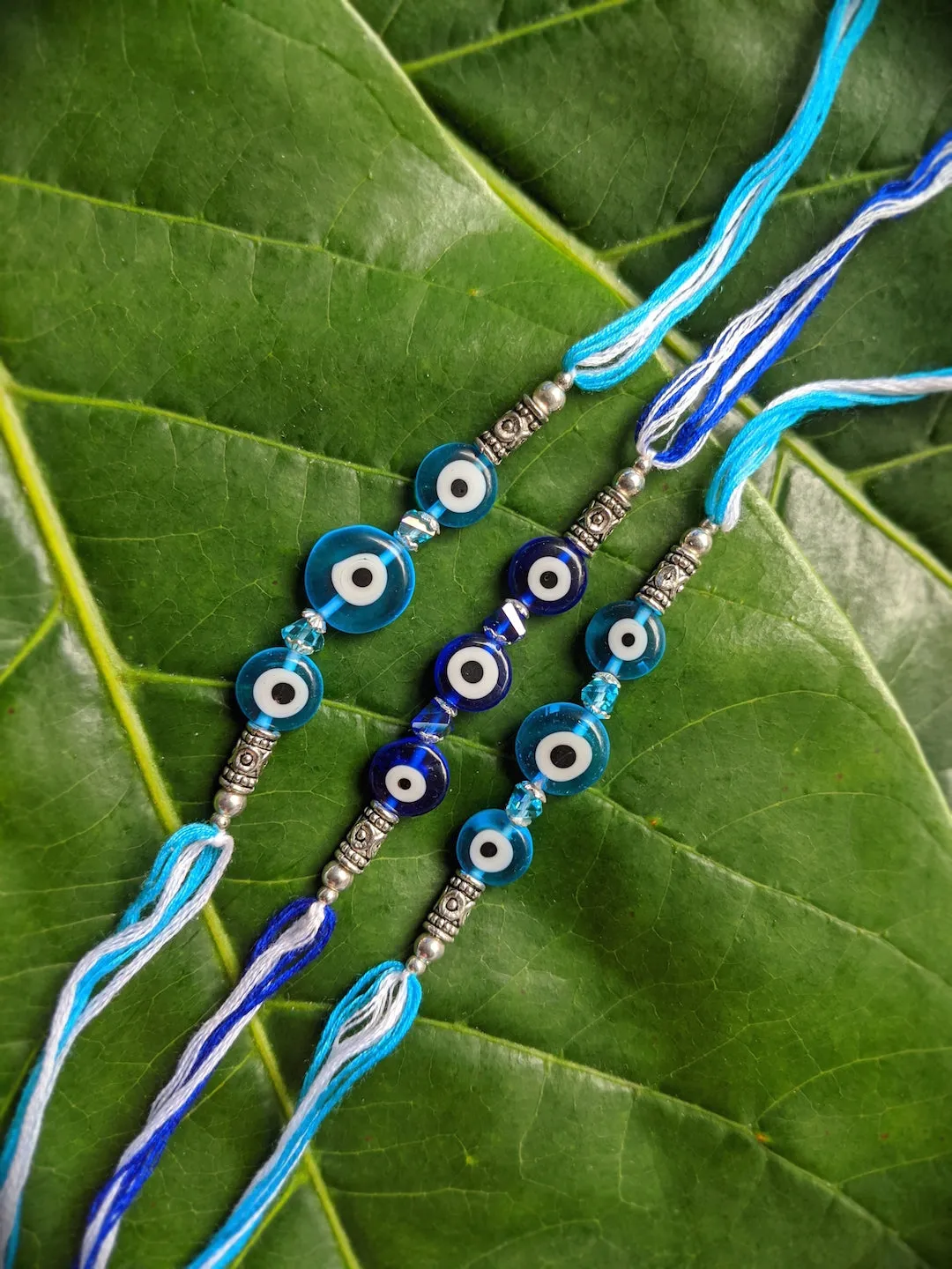 (COMBO of 3) Fancy Evil Eye Rakhi Design Turkish Charm Multicoloured Mauli Raksha Bandhan