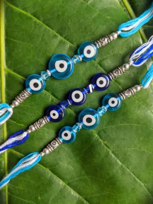 (COMBO of 3) Fancy Evil Eye Rakhi Design Turkish Charm Multicoloured Mauli Raksha Bandhan