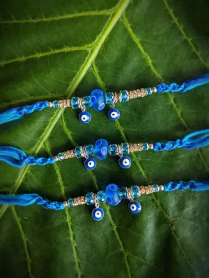 (COMBO of 3) Fancy Evil Eye Rakhi Design Turkish Charm Multicoloured Mauli Raksha Bandhan