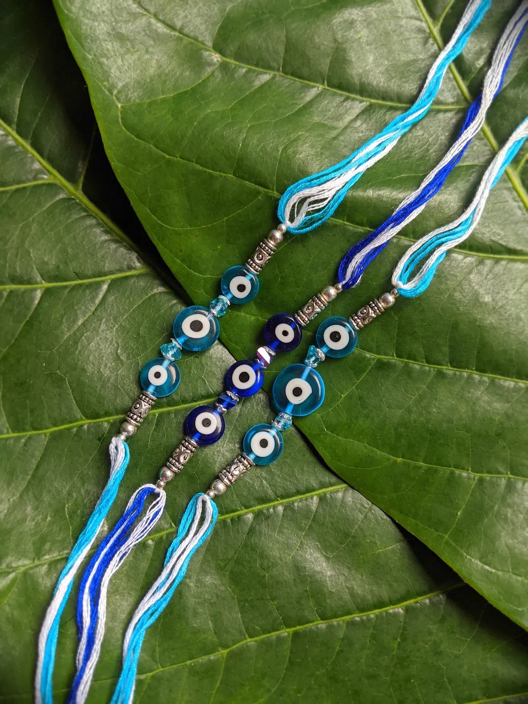 (COMBO of 3) Fancy Evil Eye Rakhi Design Turkish Charm Multicoloured Mauli Raksha Bandhan
