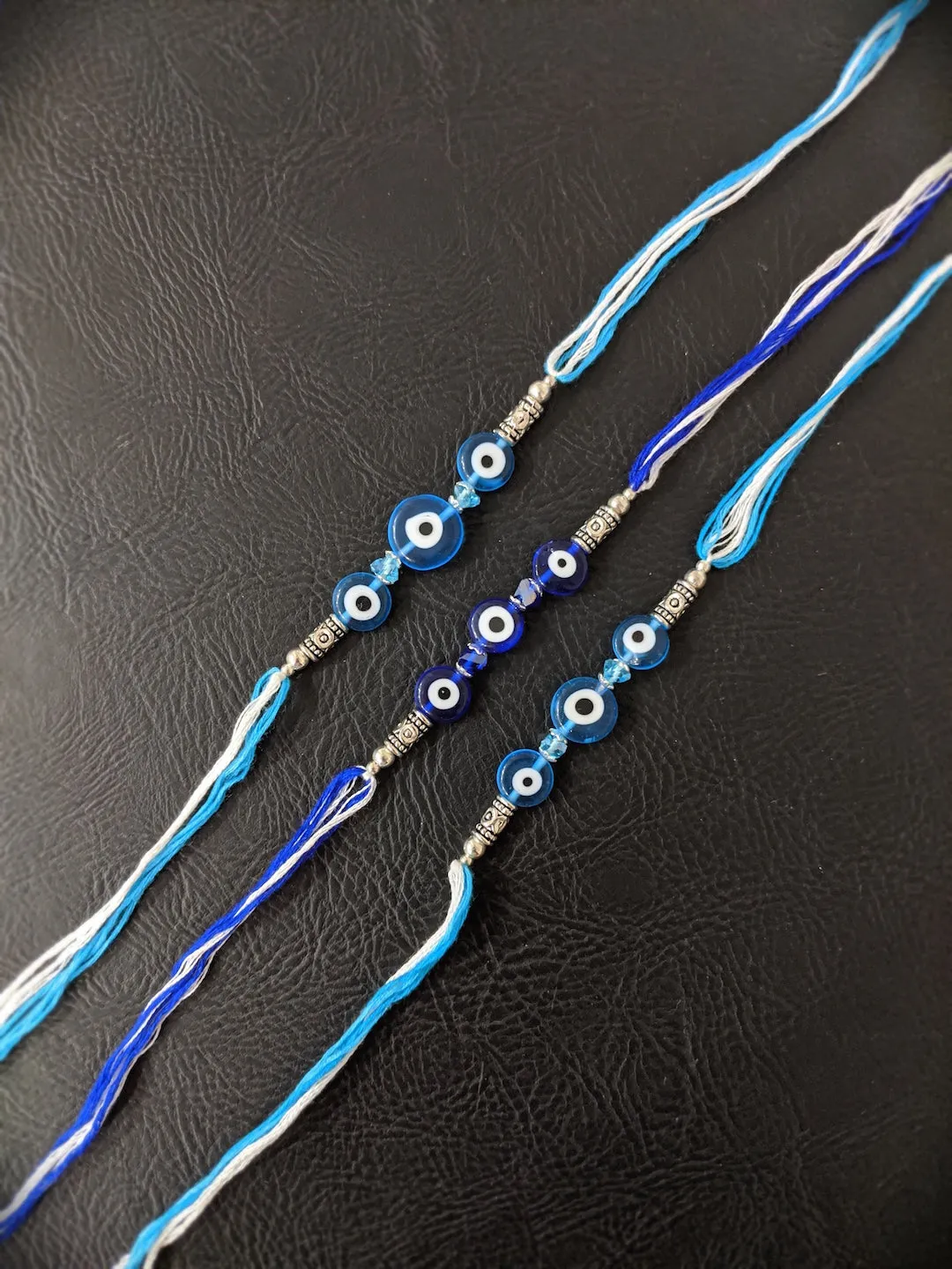 (COMBO of 3) Fancy Evil Eye Rakhi Design Turkish Charm Multicoloured Mauli Raksha Bandhan