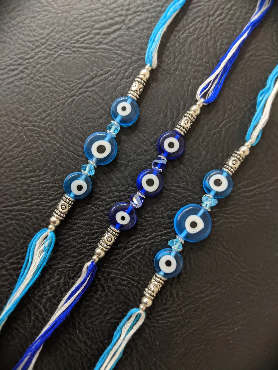(COMBO of 3) Fancy Evil Eye Rakhi Design Turkish Charm Multicoloured Mauli Raksha Bandhan