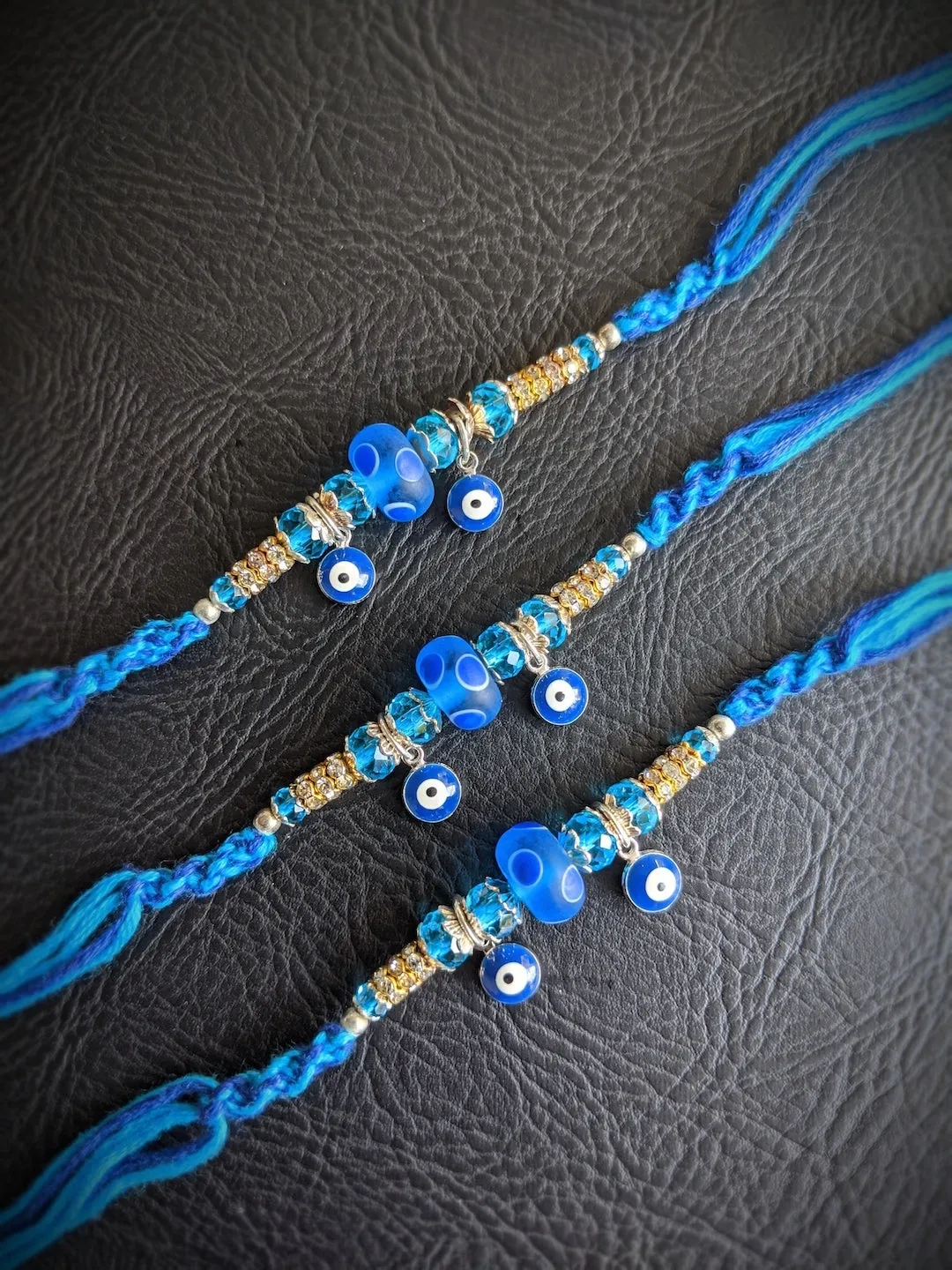 (COMBO of 3) Fancy Evil Eye Rakhi Design Turkish Charm Multicoloured Mauli Raksha Bandhan
