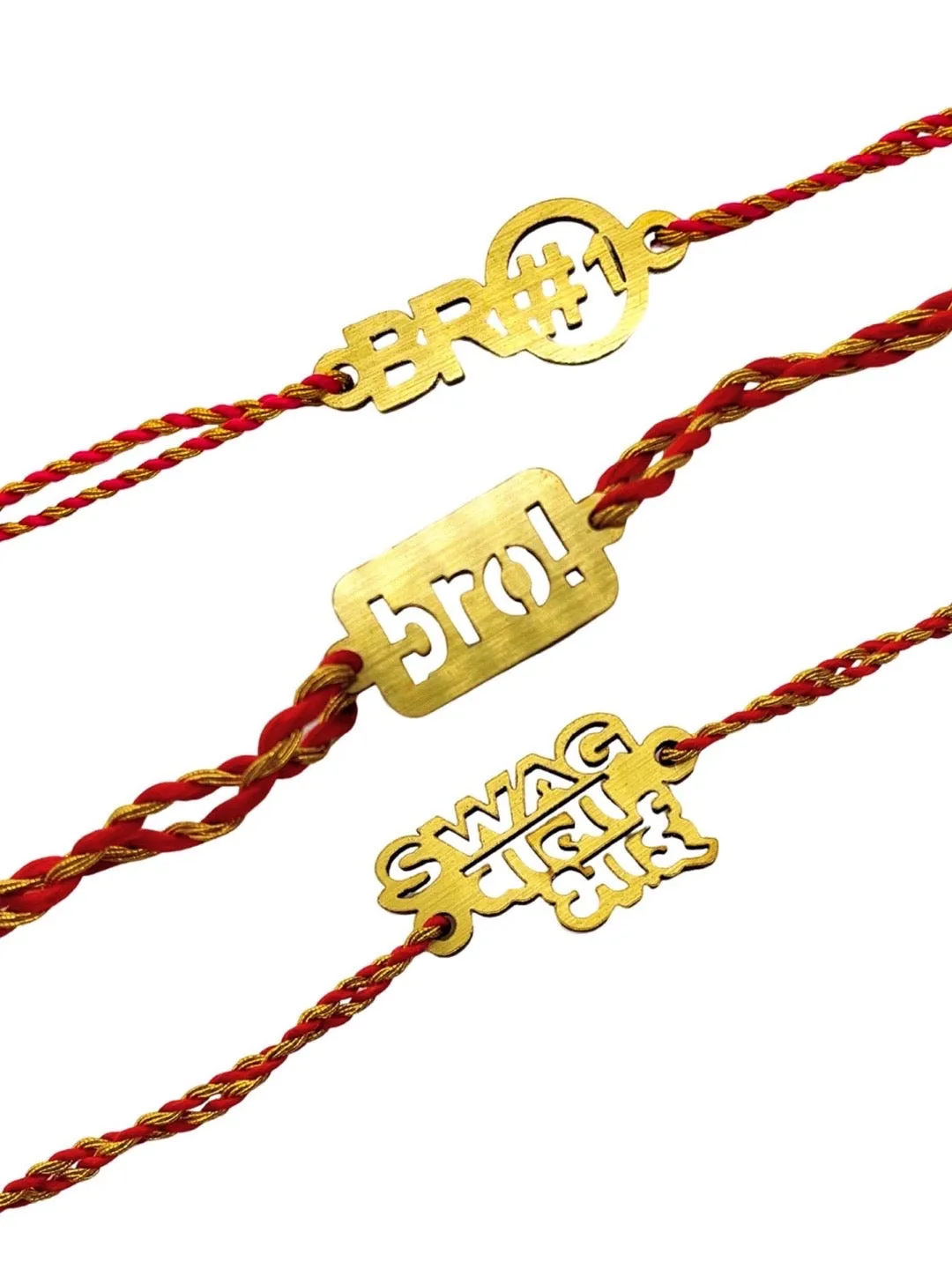 (COMBO of 3) Latest Rakhi Design with Funky Slogan bro!/Swag Wala Bhai/BRO#1 Multicoloured Mauli Raksha Bandhan